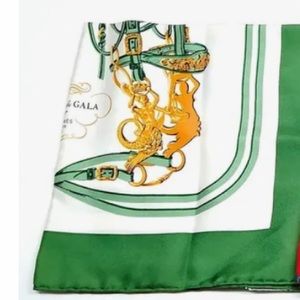 Hermes Scarf Muffler Carré 90 Green White Ceremonial Bule Silk 100% gala